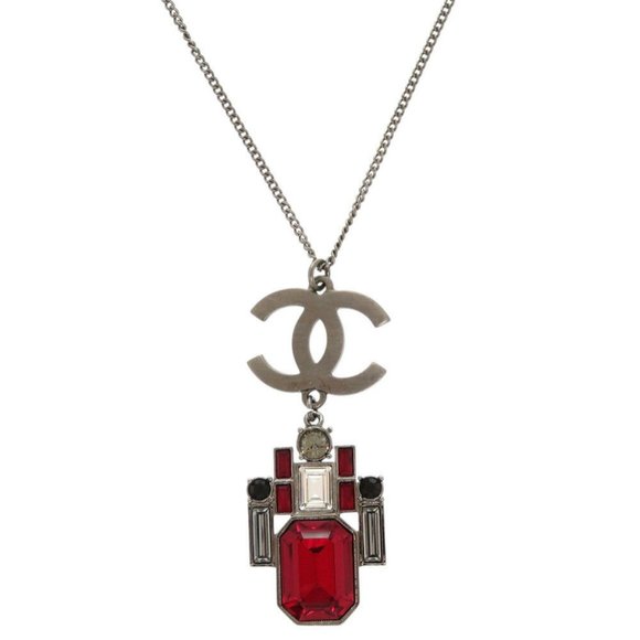 Chanel Coco Mark Metal Crystal Red Necklace Pendant 0680CHANEL - Picture 1 of 8